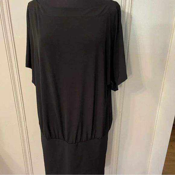 WHITE House Black‎ Market Black Stretch Knit Drop Waist Dress, Size M - Picture 3 of 8
